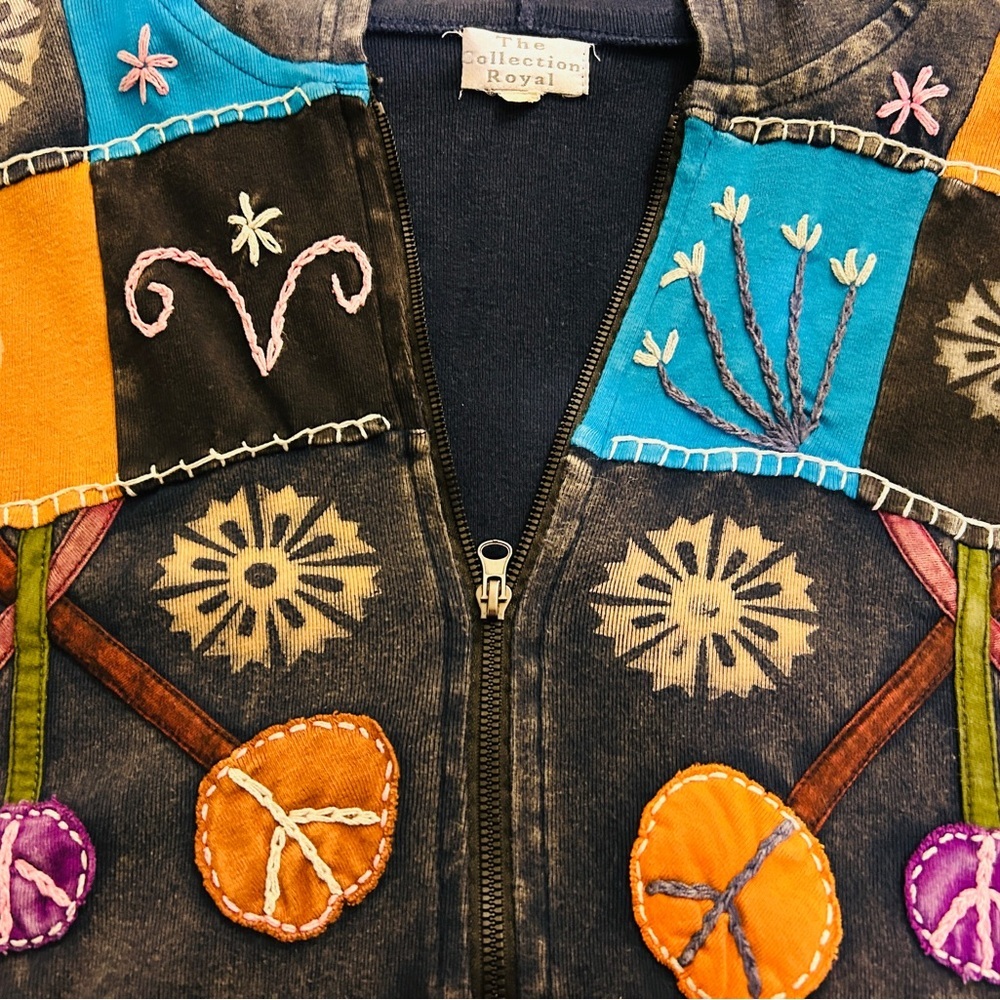 ✨ Artisan Boho Patchwork Jacket | Handcrafted Folk Art | Size Small. - Picture 8 of 11